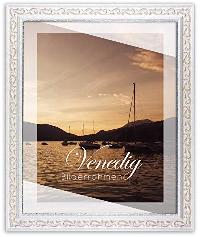 BIRAPA Venedig Massiv-Holz Venedig 40x60 cm in Farbe Weiß Rosé - Bilder-Rahmen rosé Vintage - Foto-Rahmen Collage