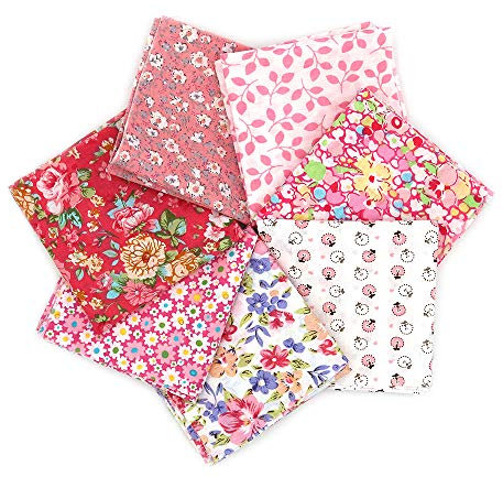 Namvo 7pcs 50 x 50cm Cotton Craft Material Patchwork Pattern Cloths DIY Handmade Sewing Quilting Fabric Different Designs Pink Tone