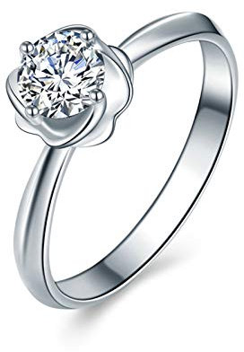 Daesar 750 Weißgold Ring Damen 0.2ct Rund Diamant Blume, Ehering Weißgold Ring Verlobung Gr. 67 (21.3)