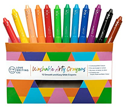Love Writing Co. 12 Washable Twistable Crayons | Easy Grip & Glide Crayons For Toddlers | Safe & Non-Toxic