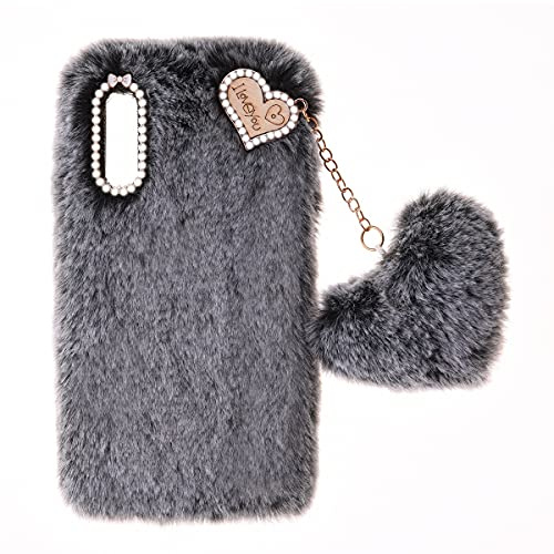 Plüsch Hülle für Xiaomi Redmi Note 7 Plüsch Winter Warm Flauschig Schutzhülle Stoßfest Backcover Handyhülle Schutzhülle Niedlich Pelzigen Schale Etui Tasche für Xiaomi Redmi Note 7,Schwarz