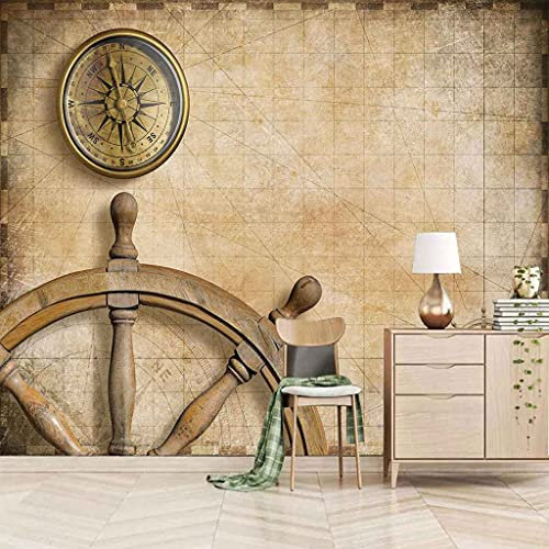 FVGKYS Tapeten Benutzerdefinierte 3D Fototapete Wandbild Wandtattoo Vintage Kompass Selbstklebend Tapeten Große Wandbilder Wohnzimmer Sofa Schlafzimmer Hintergrund Wandbild 400x280cm