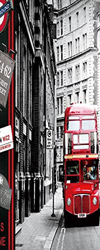 A.Monamour Türtapete Selbstklebend Türfolie Türposter 3D Roter Bus Auf Der London Street Vinyl Folie Türdeko Tapete Wandbild Türaufkleber Türtattoo 85 x 200 cm