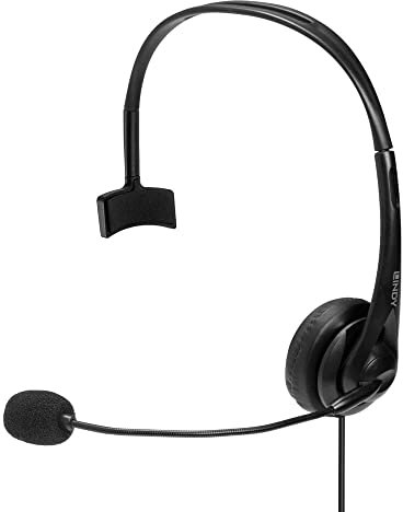 LINDY 20433 Headset, Mono, mit Inline-Steuerung, 3.5mm & USB Typ C