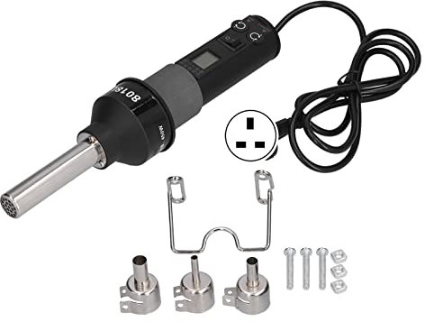 Mini Heat Gun 450W Portable Hot Air Gun with 3 Nozzle Handheld 120L/min Electronic Adjustable Temperature Controlled Hand-Hold Heat Tool for Welding Repairing and Stripping Paint (UK Plug)