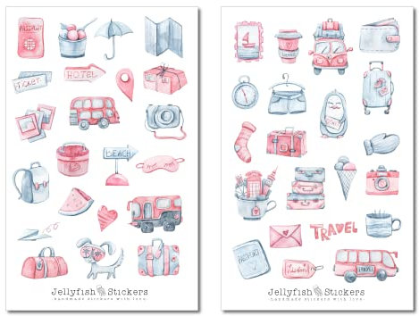 Städtereise Sticker Set - Aufkleber, Journal Sticker, Planer Sticker, Sticker Urlaub, Meer, Reisen, Sticker Sheet, Koffer, Reisepass, Karte