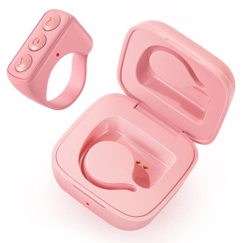 Tiktok Bluetooth Remote Control Scrolling Ring, TIK Tok Page Turner Wireless Fingertip Gadget Shutter Clicker Rechargeable Selfies for iPhone iPad Android (Pink)
