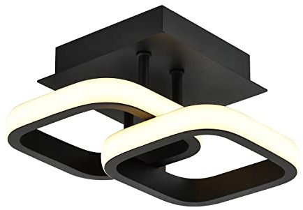 Happy Homewares Sleek Designer Double Square Head Semi-Flush Energy Efficient Matt Black Sand LED Ceiling Light | 19w = 75w | 3000k Warm White Colour | 1000 Lumens | IP20 Rated