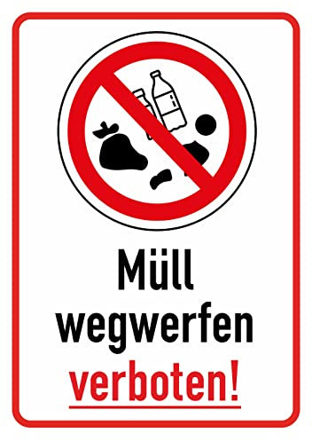 Daged Müll wegwerfen verboten Aufkleber 23x16 cm Hinweiszeichen Sicherheitszeichen Sticker T-079