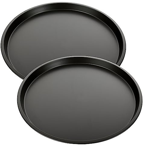 Schramm® 2, 4 oder 10 Stück Stück Pizzableche ungelocht rund ø 33 cm wählbar mit und ohne Ständer Pizza Bleche Rundbleche beschichtet antihaft Beschichtung Pizza-Back-Set, Größe:2 Stück