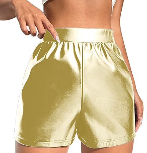 Lederhose Herren Schwarz Kurz Rave Metallic Dance Shorts Booty Pants Elastische glänzende Damen Yoga Taille Glitzernde Outfit Kordelzug Pants Boyfriend Hose Damen