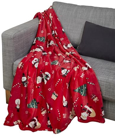 Celebright Luxuriöser Weihnachtsüberwurf, 100% recyceltes Fleece, groß, 127 x 152 cm, Flauschige Mikrofaser-Decke für Bett, Sofa, Couch, Plüsch, kuschelig, Winterwärmer, Jolly Holiday Red