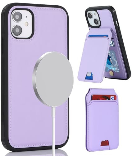 ELTEKER Hülle für iPhone 11 Handyhülle mit Kartenfach Magnetischer Kartenhalter Handy kreditkartenetui mit Ständer,Leder Klapphülle Schutzhülle für iPhone 11-lila