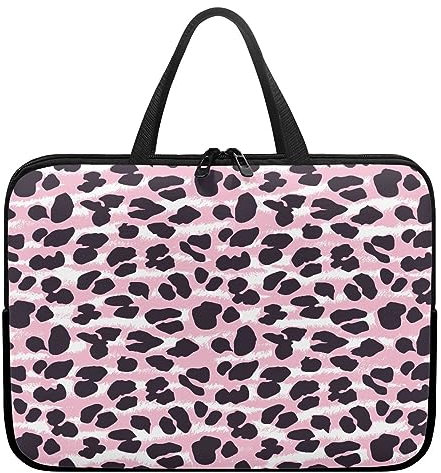 Surwin Housse pour Ordinateur Portable, Imprimé Léopard Housse Ordinateur Portable Imperméable avec Poignée et Fermeture Éclair Housse de Protection Ordinateur (15 Pouces,Rose)