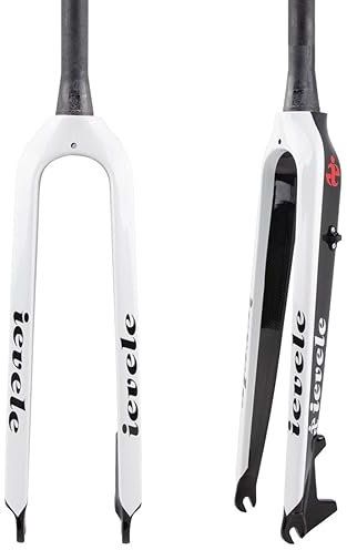HIMALO Fibra di Carbonio Forcella Rigida MTB 26/27.5/29 Disc Brake Forcella Mountain Bike 1-1/2 Conica Forcella Anteriore Bicicletta QR 9mm (Color : White, Size : 26'')