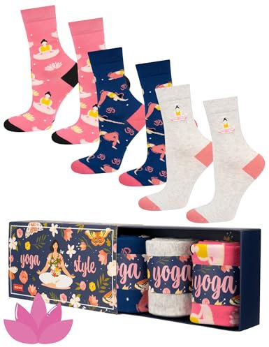 soxo Yoga Socken Damen Geschenke Für Frauen Lustige Geschenk Bunte Damensocken Socks 35-40 Yoga 3 Paar