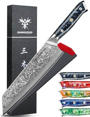SANMUZUO Couteau Kiritsuke de 22cm - Couteau de Chef en Damas - Japonais en Acier de Damas 67 Couches Couteau de Cuisine - Manche en Résine (Noir étoilé) - Xuan Série