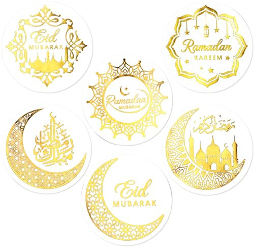 COLOFALLA 120 Stücke 4cm Ramadan Sticker Ramadan Aufkleber Weiß Eid Mubarak Sticker Geschenkaufkleber Ramadan Kareem Sticker Eid Mubarak Aufkleber Basteln für Geschenke Verpackung (G)