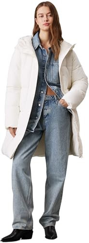 Calvin Klein Damen Mantel Logo Belt Long Puffer mit Gürtel, Weiß (Ivory), S
