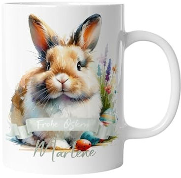 Tasse mit Namen | Personalisierte Ostertasse mit Wunschnamen Osterhase Keramik Tasse Frohe Ostern Hase Geschenk für Kinder | mug-o-7