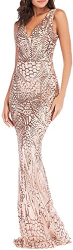 boseucn Abendkleider Glitzer Lang, Glitzer Partykleid Pailletten Kleid Damen Ballkleider Sexy Bodycon Abendkleid Eine Schulter Ärmellos Elegant Cocktailkleid Kleider (Z12-Rose Gold, XL)