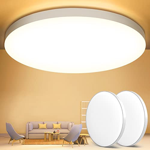 OUILA LED-Deckenleuchte, 2 Stück, 24 W, 3000 K, Deckenleuchte, Badezimmer, IP44, Durchmesser 28 cm, anwendbar für Badezimmer, Schlafzimmer, Küche, Wohnzimmer, Balkon