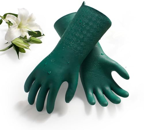 Vgo... Heavy Duty Cleaning Gloves Lined Nylon, Household Gloves Reuseable in TPE Latex Free, Thicker Antislip Washing Up Gloves for Kitchen Bathroom Gardening Painting, with Flower Flavor, 1 pair