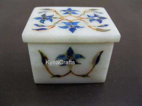 Schmuckkästchen, 6,3 x 3,8 cm, glänzende Edelsteine, rechteckige Form, weißer Marmor, Geschenk-Box zum Verschenken