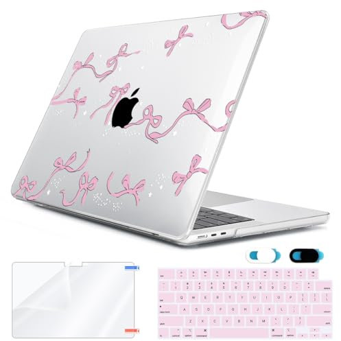 HOHAIYOO Compatible with MacBook Air 13.6 inch Case 2025 2024 2023 2022 Release M4 A3240 M3 A3113 M2 A2681 with Touch ID, Plastic Hard Shell Case&Keyboard Cover&Screen Protector&Webcam Cover, Bows