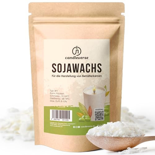 Candleverse Premium Sojawachs SF1 | 2.5kg (Behälterkerzenwachs) | Mit Anleitung für Anfänger | Veganes Wachs zum Kerzen gießen | Kerzenwachs für Kerzenherstellung
