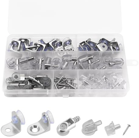 Yuhtech 80 Pcs Glass Shelf Bracket, Right Angle Fixing Bracket with Suction Cup, Shelf Support Pegs, for Glass Bathroom Shelf Cabinet Closet Cupbord