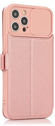 HCSNTVPU Étui de protection à rabat pour iPhone 13/13 Pro/13 Pro Max - En cuir - Avec compartiment pour cartes de crédit - Cache appareil photo coulissant - Rose - 13pro 6,1