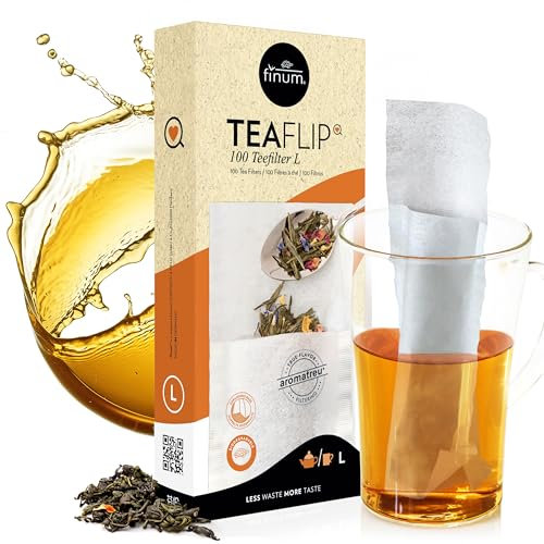 finum® TEAFLIP 100 Teefilter L Teebeutel Für Losen Tee aus Papier Biologisch Abbaubar Teefilter Papier FSC Zertifiziert Filterbeutel Für Tassen und Kannen (2)