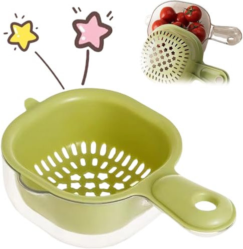 Panier égouttoir à double couche avec poignée, passoire à fruits, passoire à légumes double couche avec poignée, bol à pastèque avec passoire (vert)