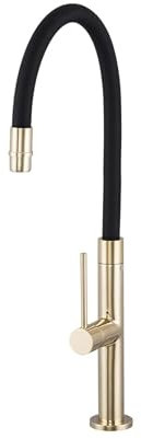 GranMaster FLESSILA SLIM BLACK & Gold Wasserhahn Küche Schwarz + Gold Küchenarmatur mit 360°Schwenkbar, Keramikkopf Spültischarmatur, Set: Batterie, Einbausatz, Anschlussschlauch
