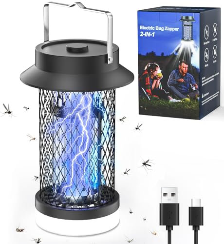 MOOKLIN ROAM 3200V Lámpara Antimosquitos Electrico Recargable, 2600mAh UV Mata Insectos Eléctrico Atrapa Moscas con Luz LED 2 en 1, Asesino de Mosquitos Portátil para Camping Jardín Exterior Interior