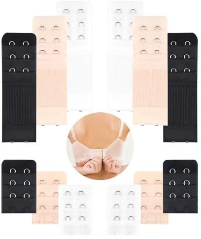 12 Stück BH Verlängerung 2 Haken, Stretch BH Erweiterung 2 Haken, Bra Extender Weich Elastische BH Verschluss Verlängerung, BH-Verlängerer für Mädchen Damen Schwangere(Beige, Schwarz, Weiß-2 Haken)