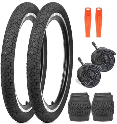 WEEROCK Fahrradreifen 20 Zoll Reifen 2er Pack 20 x 2.125 Faltreifen Ersatzreifen mit Schläuchen für 20'' Fahrräder, MTB, Mountainbike, BMX (Schwarz, 2 Reifen + 2 Schläuche)