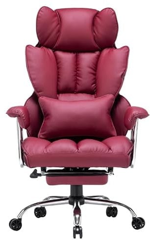 Efomao bürostuhl ergonomisch, PU Leder Chefsessel, bürostuhl 200 kg mit Fußstütze und Lendenwirbelstütze, Verstellbarer Stuhl mit hoher Rückenlehne, Roter Bürostuhl