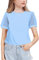 Arshiner Mädchen Chiffon Ärmel T-Shirt Baumwolle Freizeit Elegant Kurzarmshirt Mode Rundhals Bequem Oberteile Sommer Basic Tshirts für Kinder 12-13 Jahre Hellblau