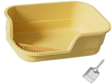 Dualoai Open Cats Litter Boxes Open Top Pet Litter Pan Easily Carry Cat Litter Container Pet Cat Toilet Sand Box Kitten Toilet, yellow