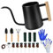 SLTAXAR Kit Outillage de Jardin, Arrosoir en Acier Inoxydable 1L 8 Irrigation Goutte a Goutte 3 Pièces Pelle de Jardin 3 Pièces Fil de Fer pour Fleurs et 1 Paire de Gants pour Potager/Balcon/Serre