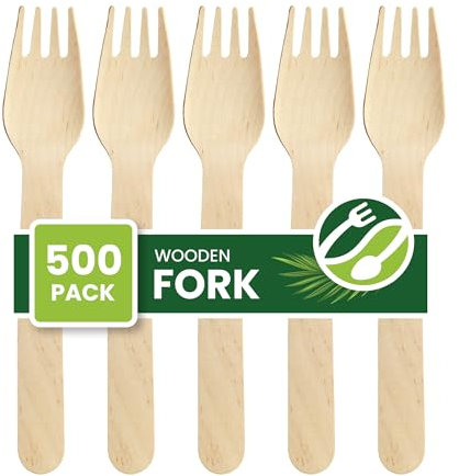 Eco Leaf Wooden Forks, 16cm | 500pcs | Biodegradable, Compostable, Plastic-Free Cutlery for Weddings, Picnics, Parties, Camping & Catering | Ideal for Desserts