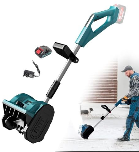 Handskjutande snöplog, 1200 W elektrisk snöplog med borstlös motor, 31 cm sopbredd, Automatisk snöskyffel för trädgården, gård (2Xbattery)