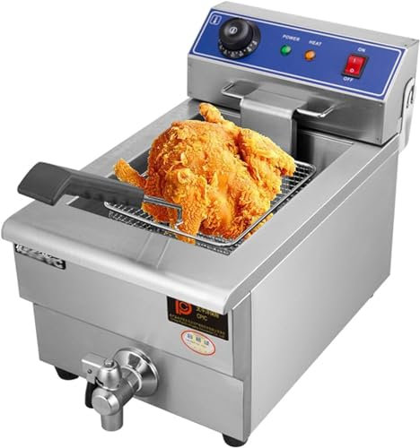 Freidora eléctrica comercial， Freidora eléctrica de acero inoxidable de 10 L/10,5 QT con sistema de válvula de drenaje de grifo for usuarios domésticos comerciales, freidora eléctrica de encimera con