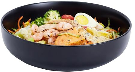 Swuut Large Serving Bowl, 2.8 Quart Big Salad Pasta Fruit Bowl,10'' Porcelain Matte Mixing Bowls,Wide Big Soup Bowl for Family,Microwave Dishwasher Safe (Black)