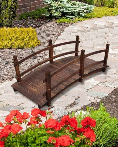 Gartenbrücke Holzbrücke für Gartenteich 140 150 180cm, Gewölbte Gehwegbrücke für Den Außenbereich mit Geländer, Japanische Rustikale Gehbrücke für Die Landschaftsgestaltung von Hinterhofwegen(140cm (4