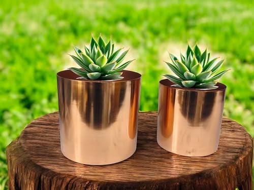 BUYERWELL Lot de 2 cache-pots de fleurs ronds faits à la main en laiton brillant pour intérieur (15,2 cm et 12,7 cm) – Fabriqués à la main en Inde (finition cuivre brillant)