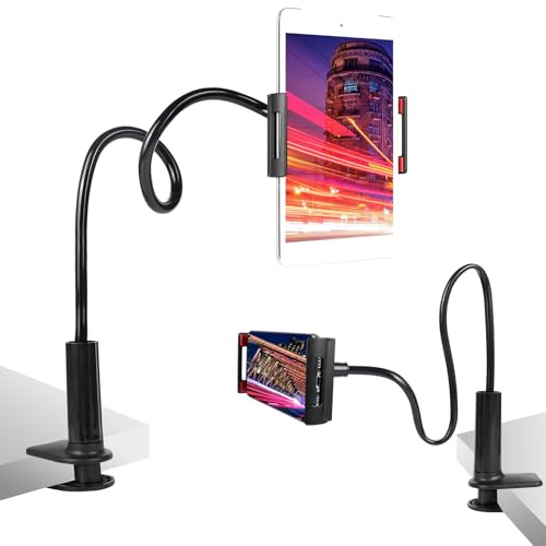 Selfdee Soporte para tableta para cama, cuello de cisne ajustable, flexible, brazo largo, abrazadera de montaje para teléfono celular, soporte para teléfono móvil, compatible con dispositivos de 4 a