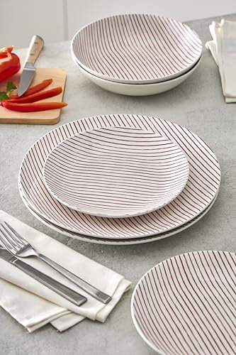 Delys 545960 - Vajilla de porcelana (18 piezas, para 6 personas, platos planos, platos hondos, platos de postre, color rojo o gris